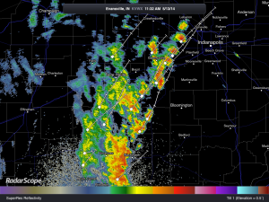 Thunderstorms approaching Central Indiana