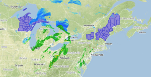 Precipitation continuing over the Great Lakes and Northeast