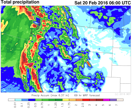 WDT WRF Total Precipitation through 11pm PST Friday