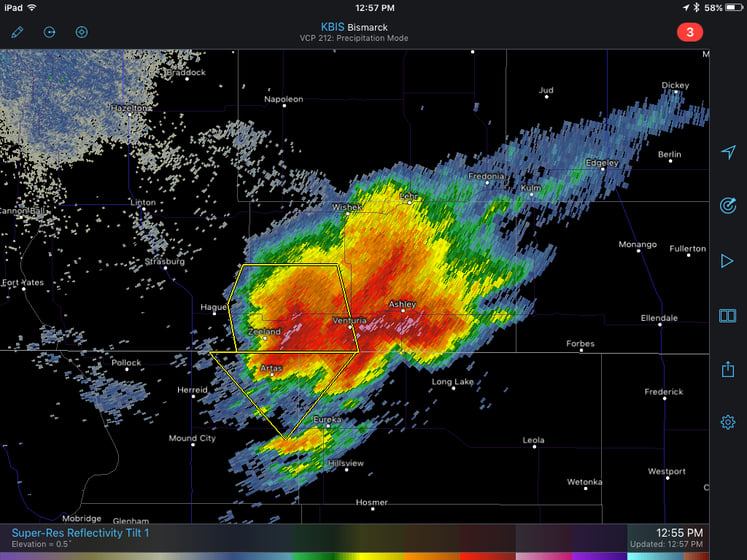  Bismarck, ND Radar 12:55pm CDT July 22, 2016