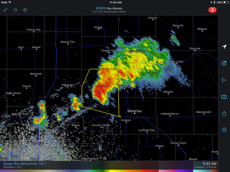 Des Moines Radar 11:42am August 4, 2016
