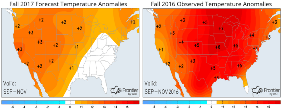 Fall Forecast and Observed Temp Anomalies