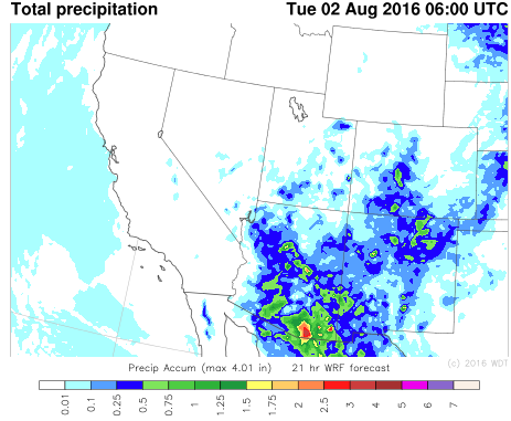 Total Precipitation through Midnight MDT August 2, 2016