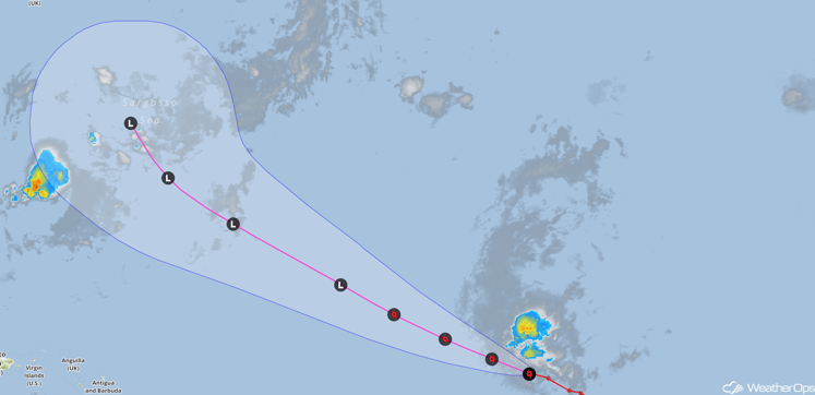 Tropical Storm Fiona Forecast Track and Satellite