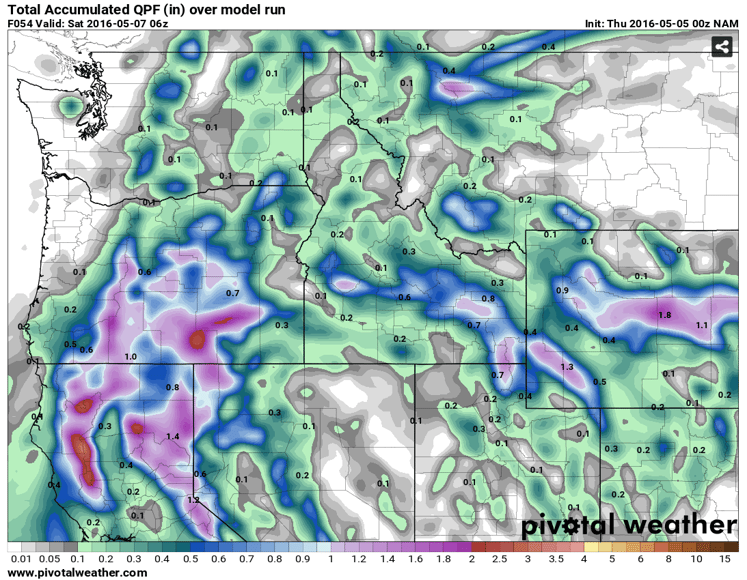 Total Precipitation through Midnight MDT Saturday, May 7, 2016