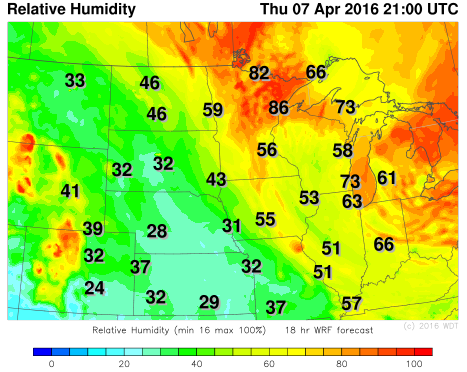 Relative Humidity 4pm CDT Thursday, April 7, 2016