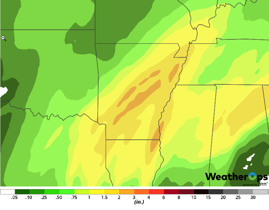 Rainfall Accumulation for Tuesday, February 19, 2019