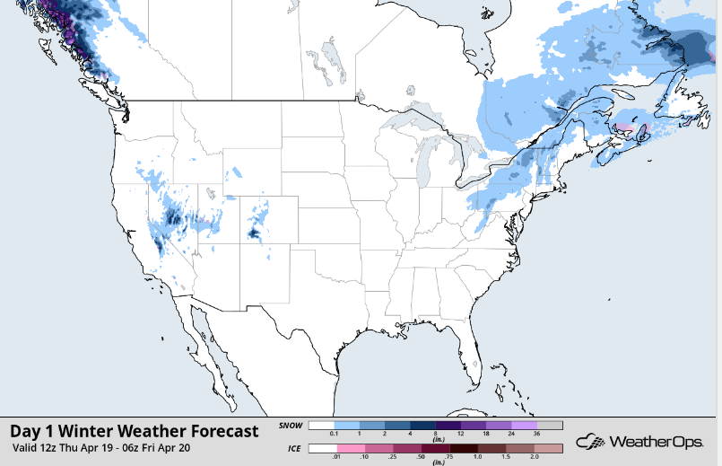 Snow Accumulation for Thursday, April 19, 2018