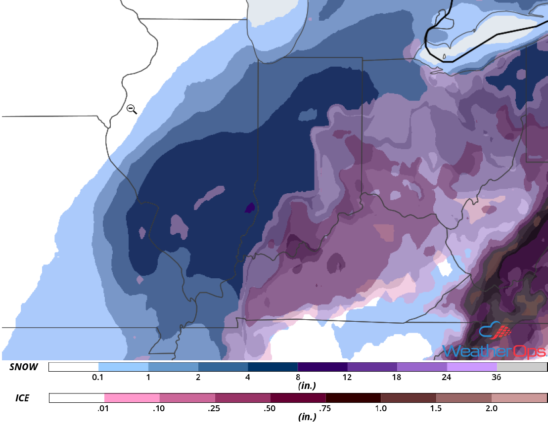Ice and Snow Accumulation for November 14-15, 2018