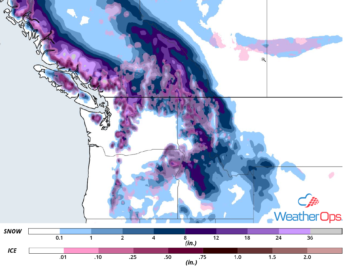 Snow Accumulation for Monday, December 17, 2018