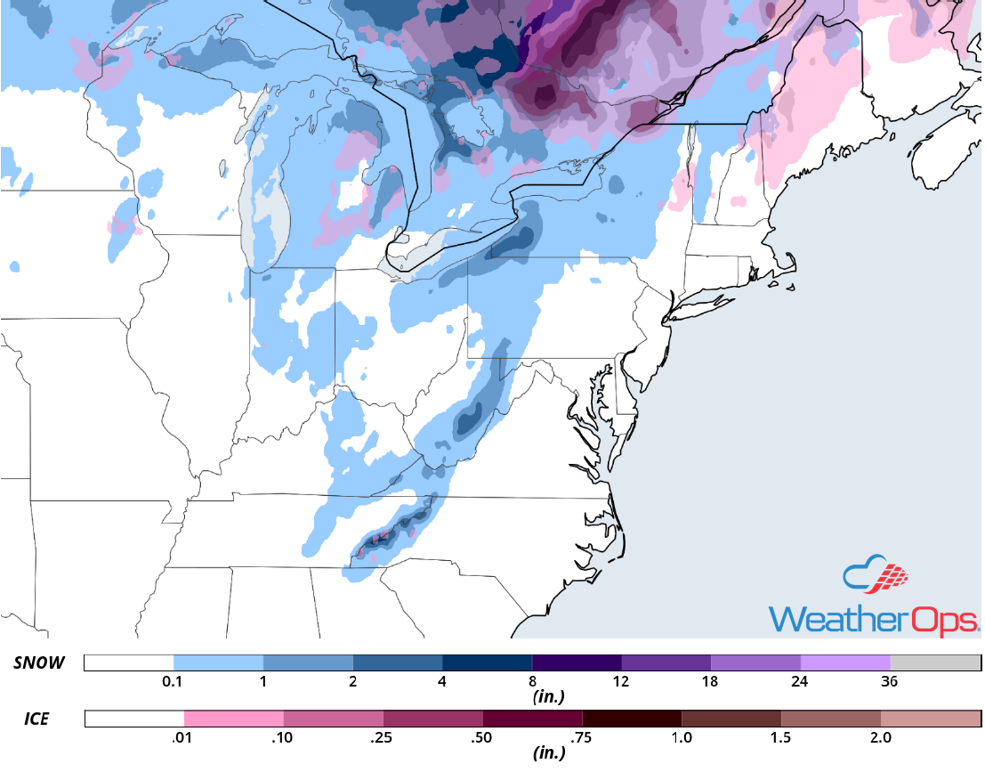 Snow Accumulation for December 21-22, 2018
