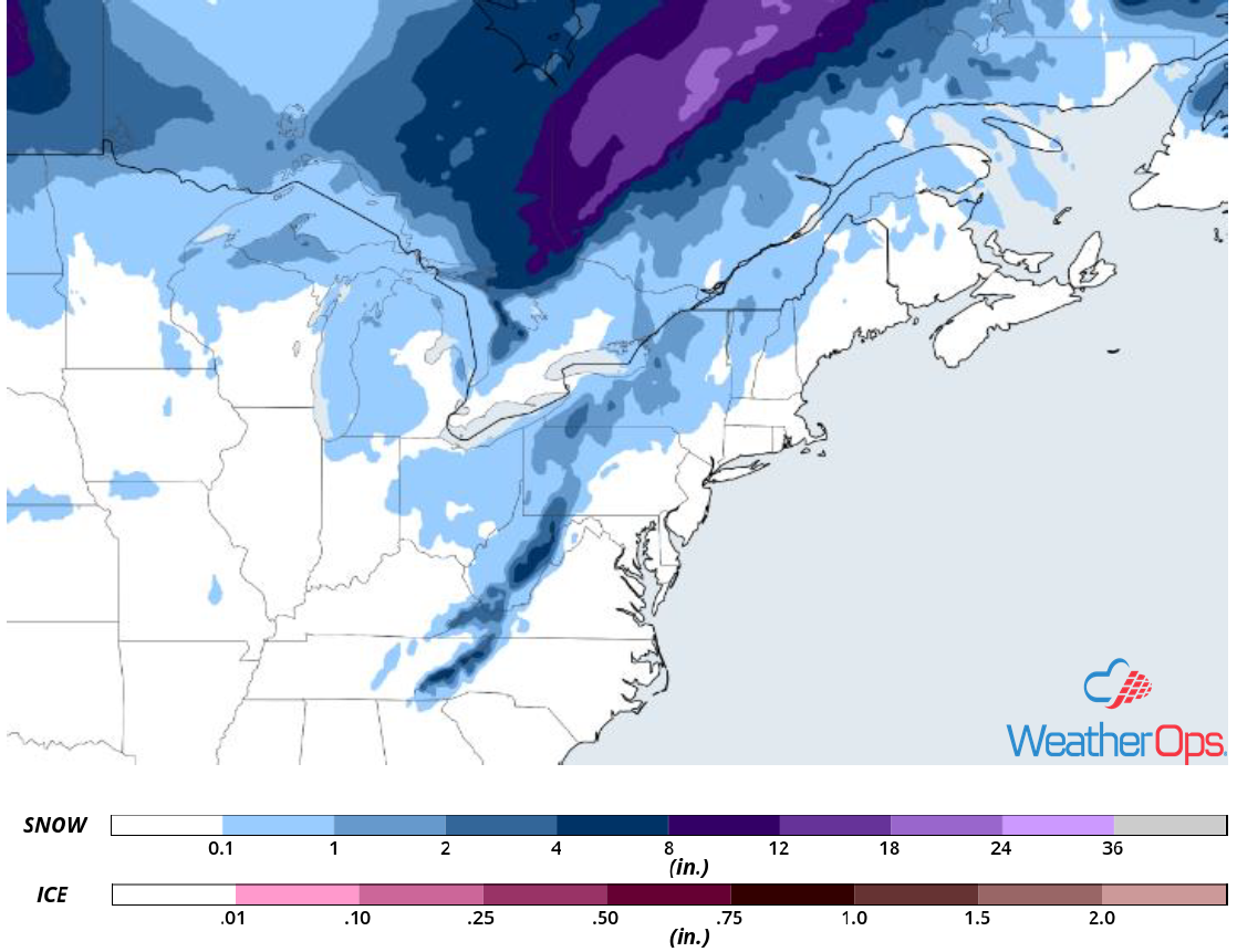 Snow Accumulation for December 21-22, 2018