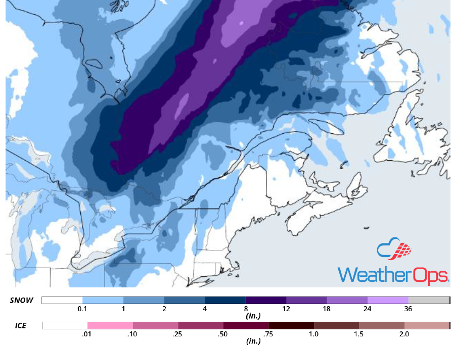 Snow Accumulations for December 21-22, 2018