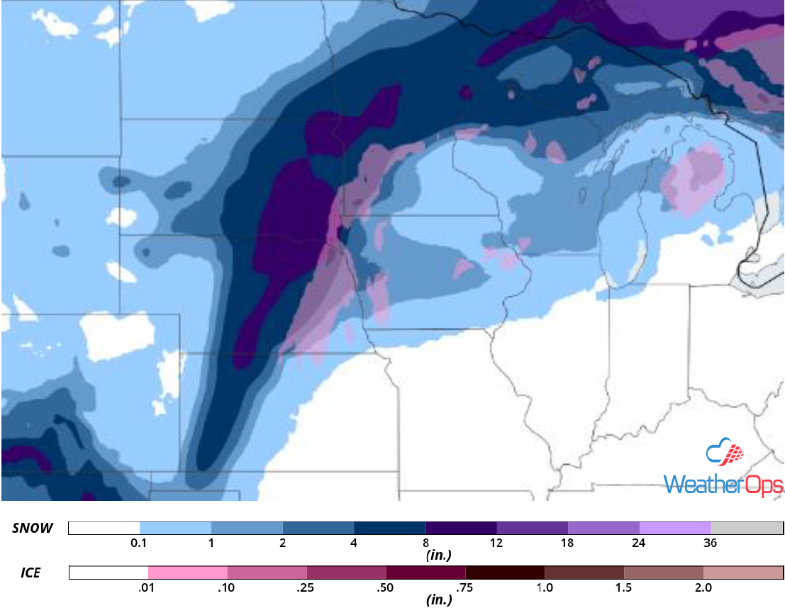 Snow and Ice Accumulation for December 27-28, 2018