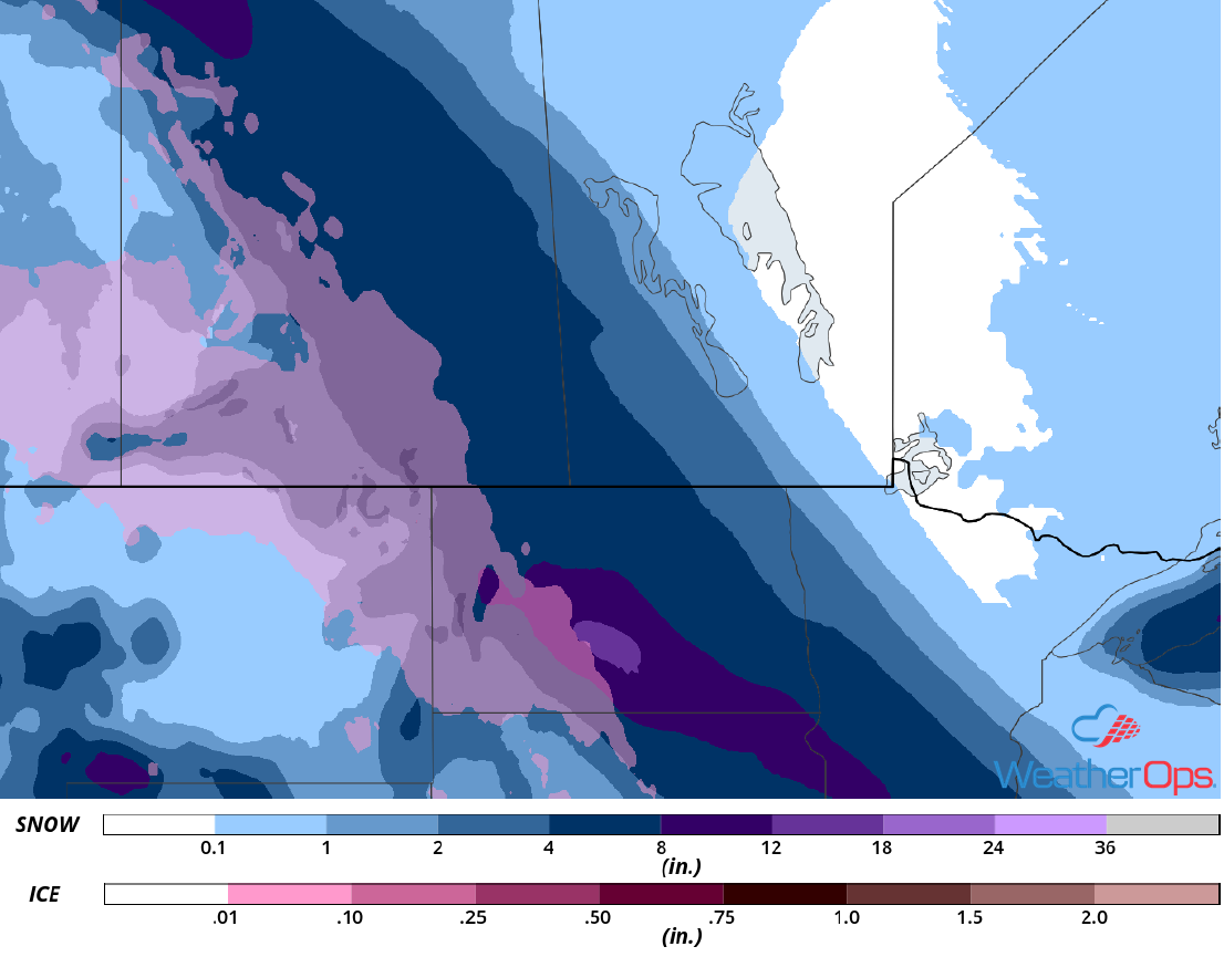 Snow Accumulation for January 27-28, 2019