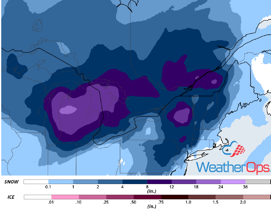Snow Accumulation for Monday, January 28, 2019