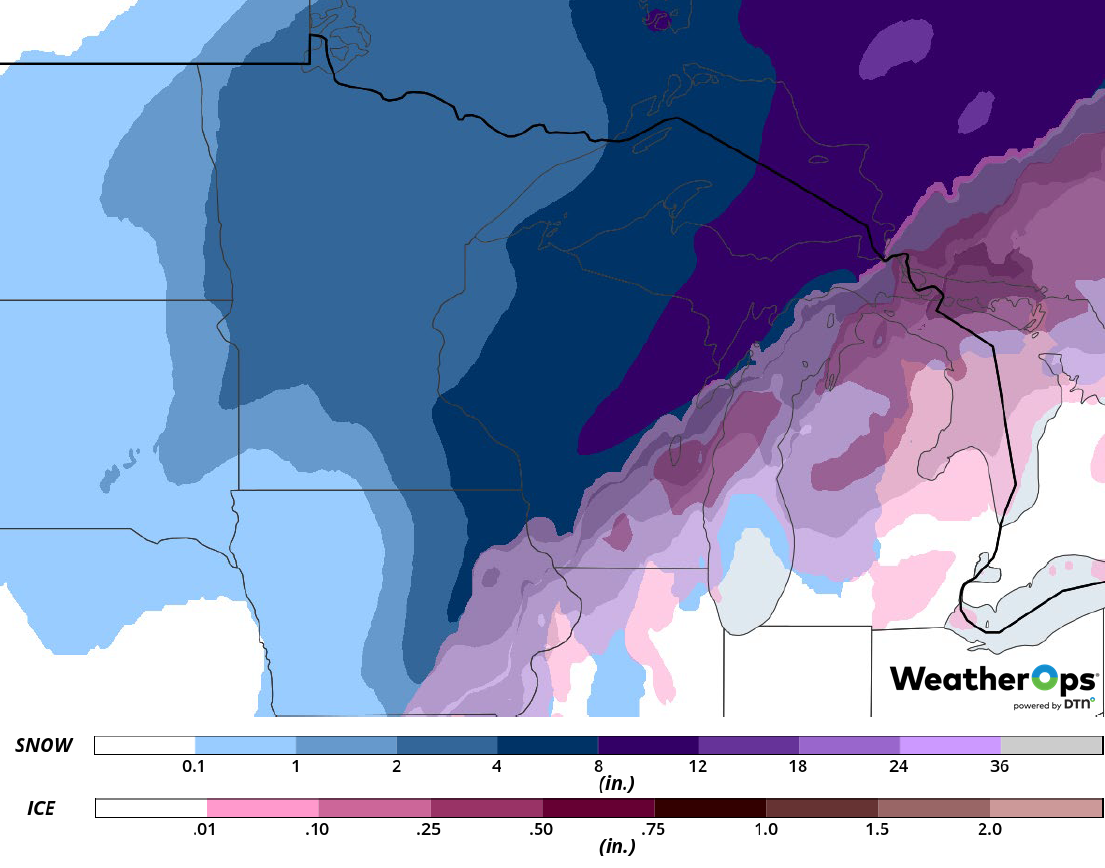 Snow and Ice Accumulation for Thursday, February 7, 2019