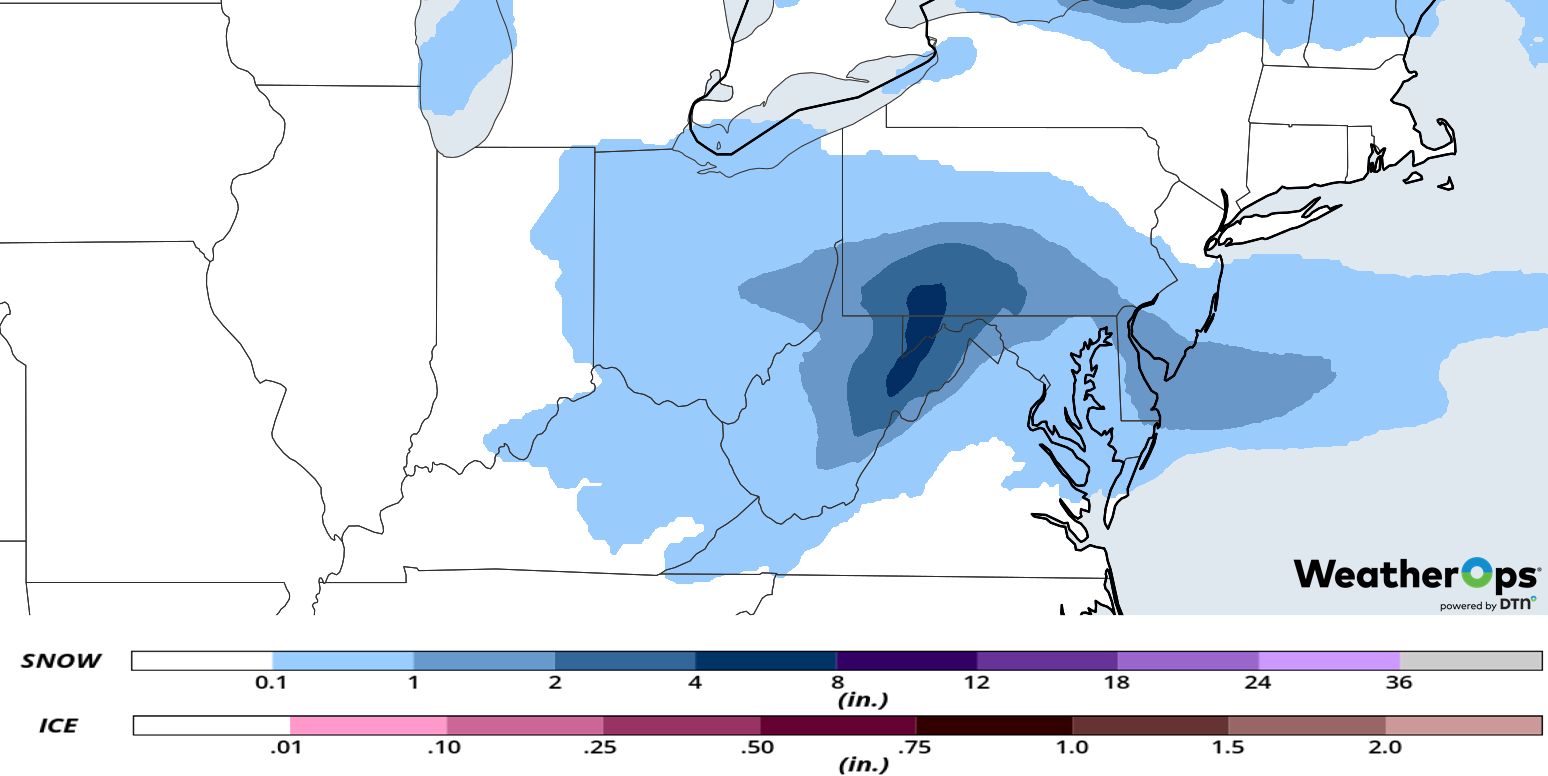 Snow Accumulation for February 1-2, 2019
