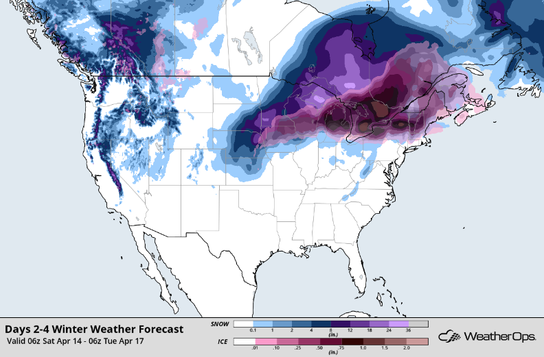 Snow and Ice Accumulation April 14-16, 2018