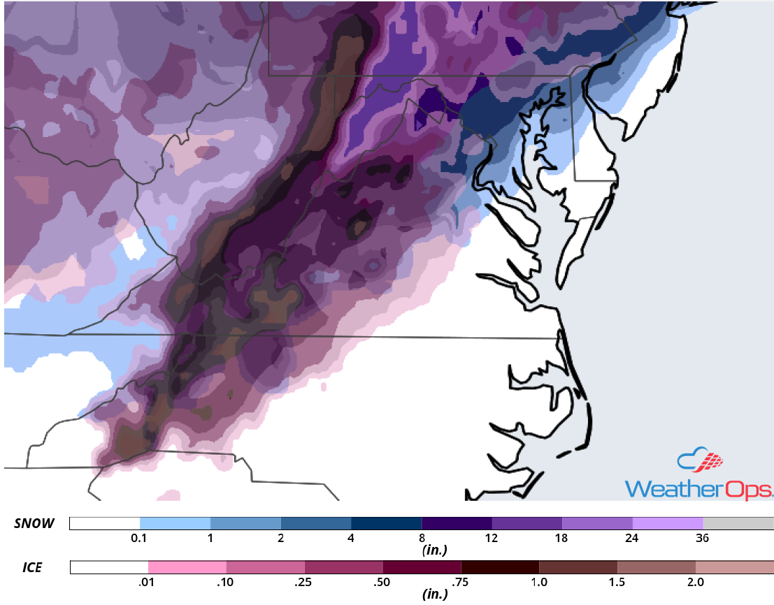 Ice and Snow Accumulation for November 14-15, 2018