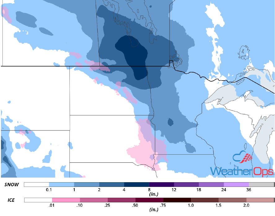 Snow and Ice Accumulation for Wednesday. November 28, 2018