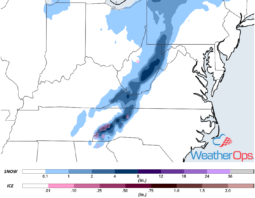 Snow Accumulations for December 21-22, 2018