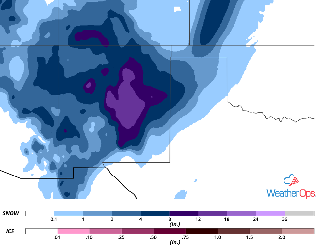 Snow Accumulation for December 28-29, 2018