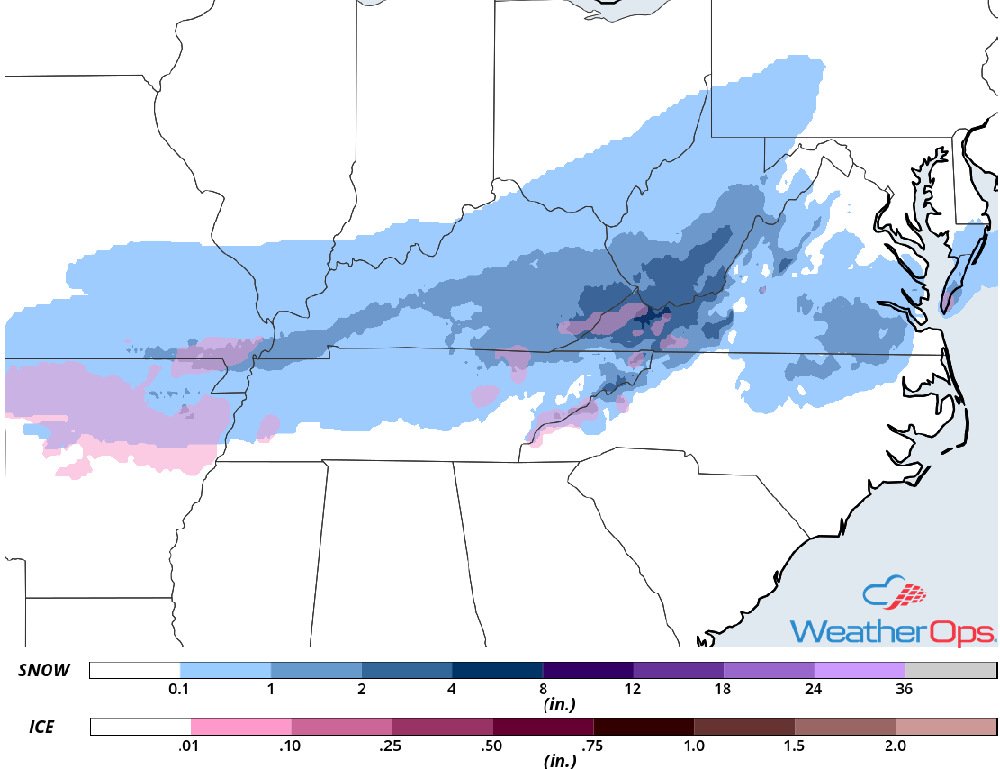 Ice and Snowfall Accumulation for April 6-8, 2018