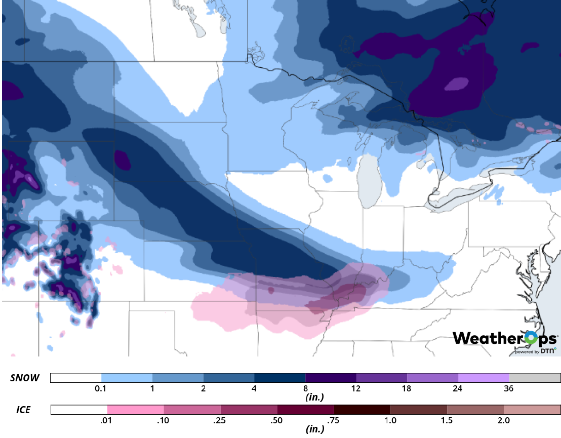 Snow and Ice Accumulation for Friday, February 15, 2019
