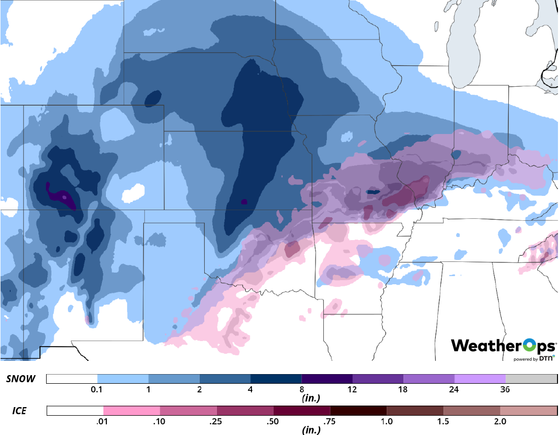 Snow and Ice Accumulation for Tuesday, February 19, 2019