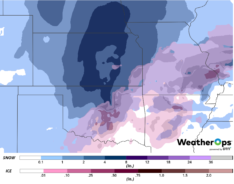Snow and Ice Accumulation for Tuesday, February 19, 2019
