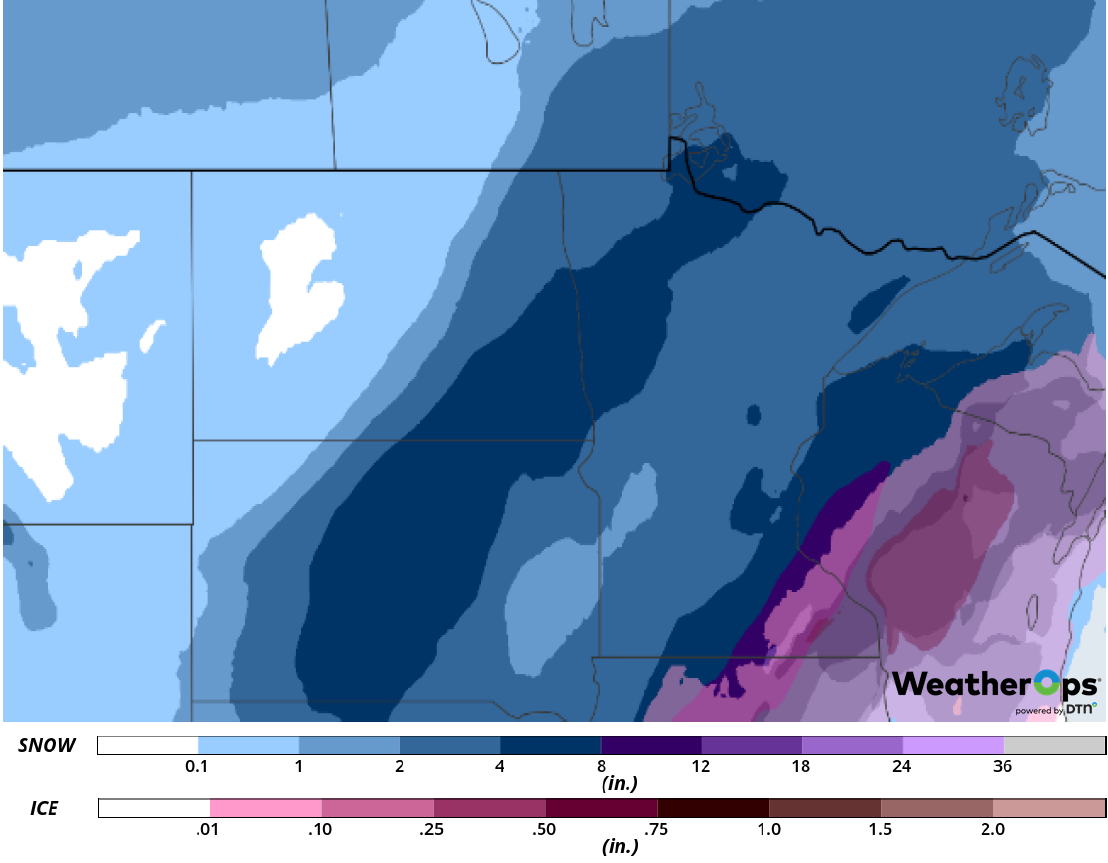 Snow Accumulation for February 22-23, 2019
