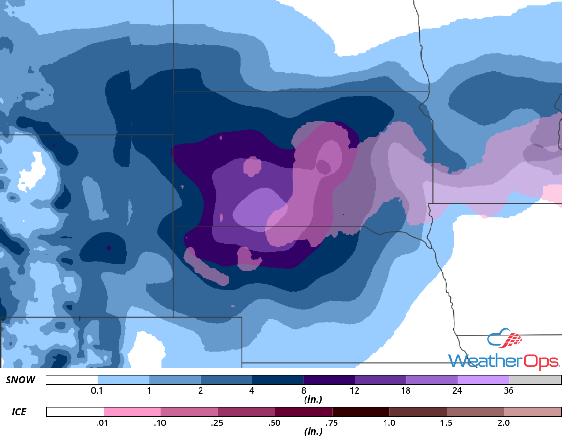 Freezing Rain and Snow Accumulation for Friday April 13, 2018