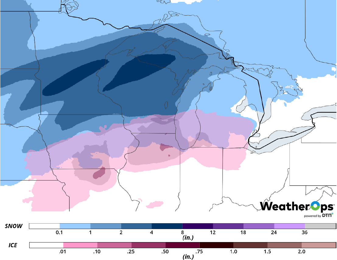 Snow Accumulation for Monday, February 4, 2019