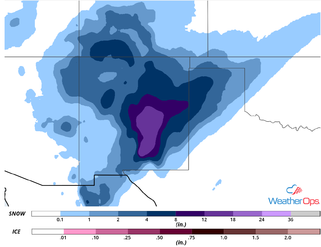 Snowfall Accumulation for December 28-29, 2018
