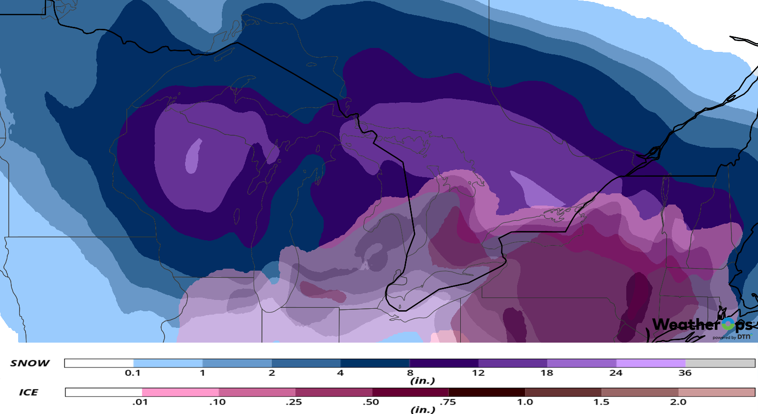 Snow and Ice Accumulation for Tuesday, February 12, 2019