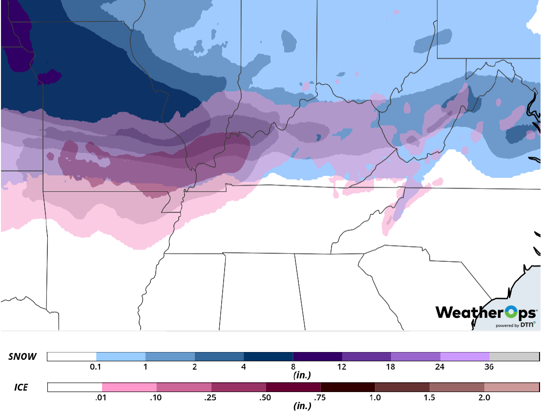 Snow and Ice Accumulation for February 15-16, 2019