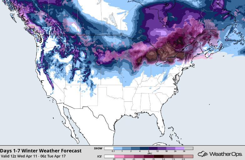 Snowfall Accumulation through Monday, April 16, 2018