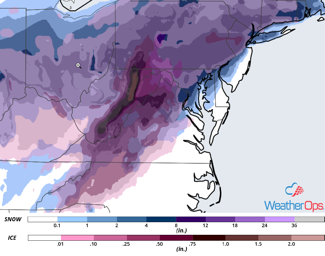 Snow and Ice Accumulation for Thursday, November 15, 2018