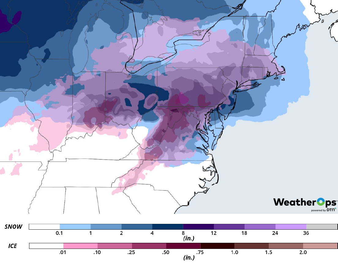 Snow and Ice Accumulation for Wednesday, February 20, 2019