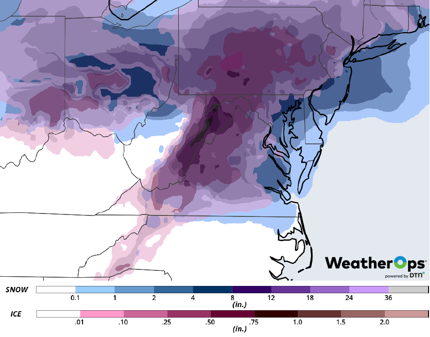 Snow and Ice Accumulation for Wednesday, February 20, 2019