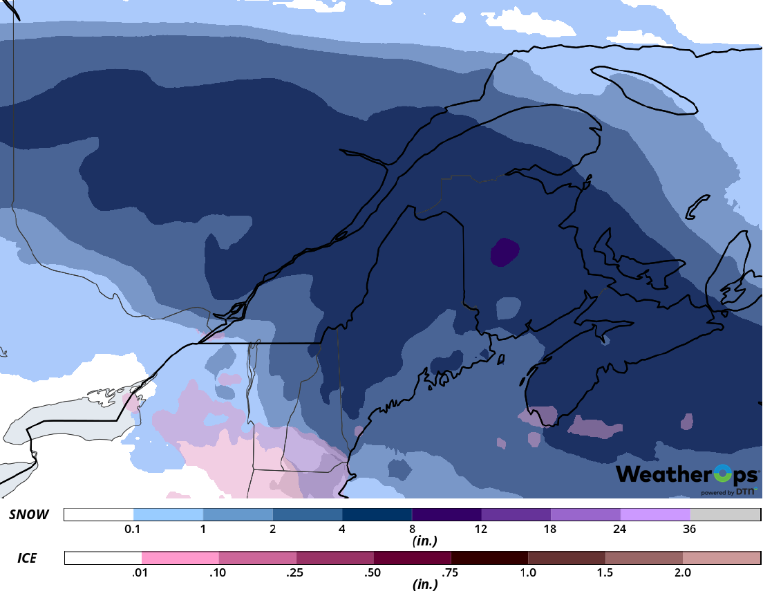 Snow Accumulation for Thursday, February 21, 2019