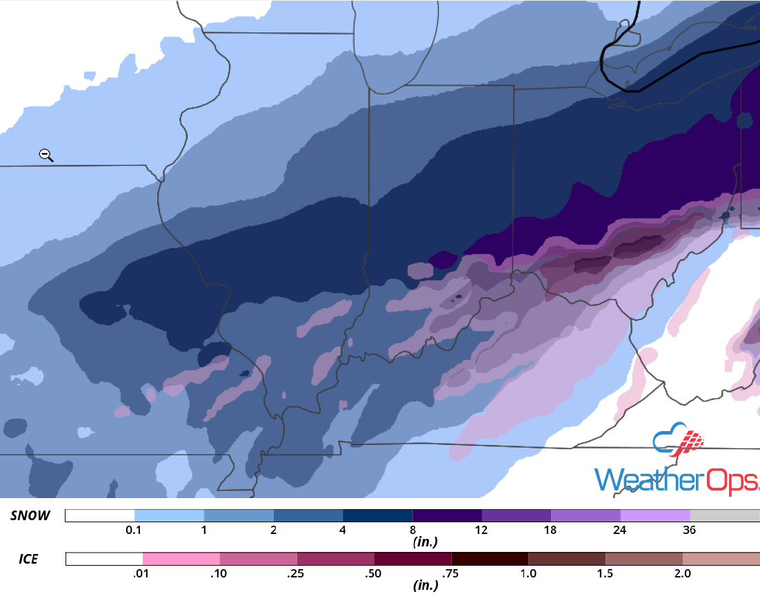 Snow Accumulation for Saturday, January 19, 2018