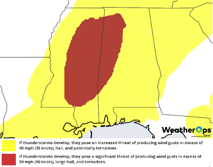 Thunderstorm Risk for Wednesday, February 20, 2019
