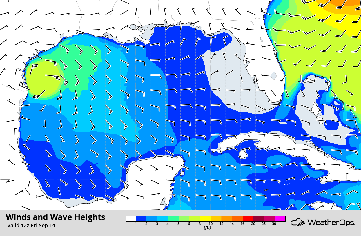 Winds and Wave Heights 7am CDT 9/14/18