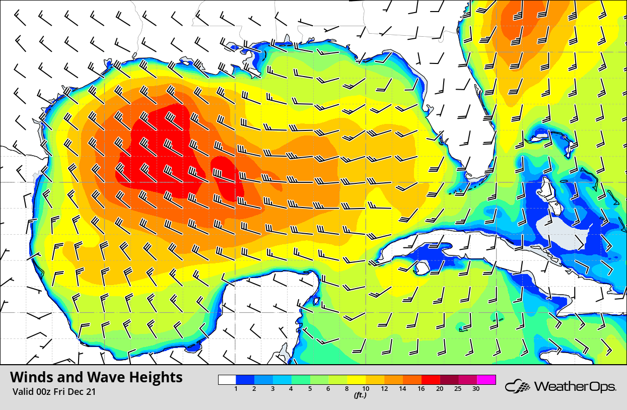 Winds and Wave Heights 6pm CST Thursday, December 20, 2018