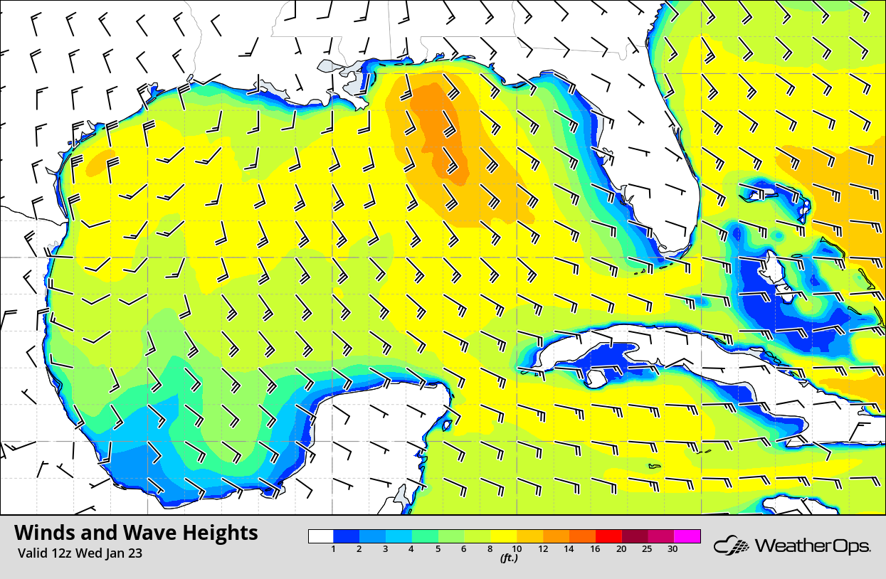 Winds and Wave Heights 6am CST Wednesday, January 23, 2019